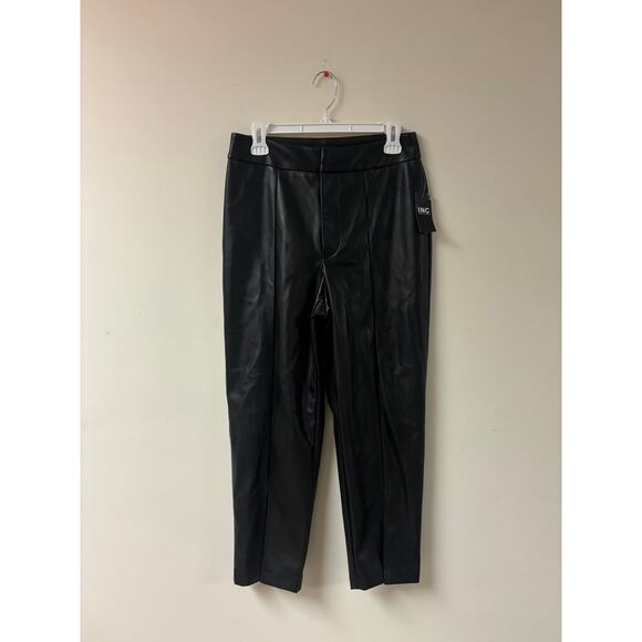 INC Black Faux Leather Pants Size 6 NWT | High Waisted Vegan Leather Trousers - Picture 1 of 9